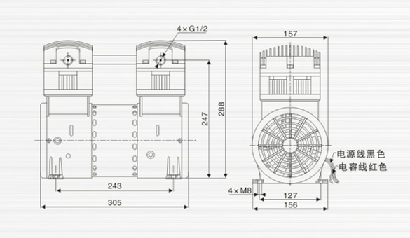 JP-240V冶具靜音真空泵外觀尺寸圖