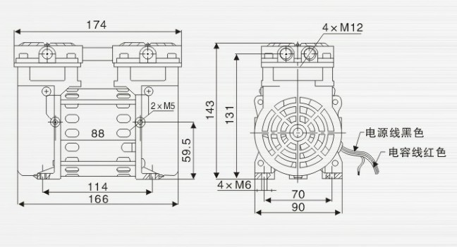 JP-40V機(jī)械手免維護(hù)真空泵外觀尺寸圖